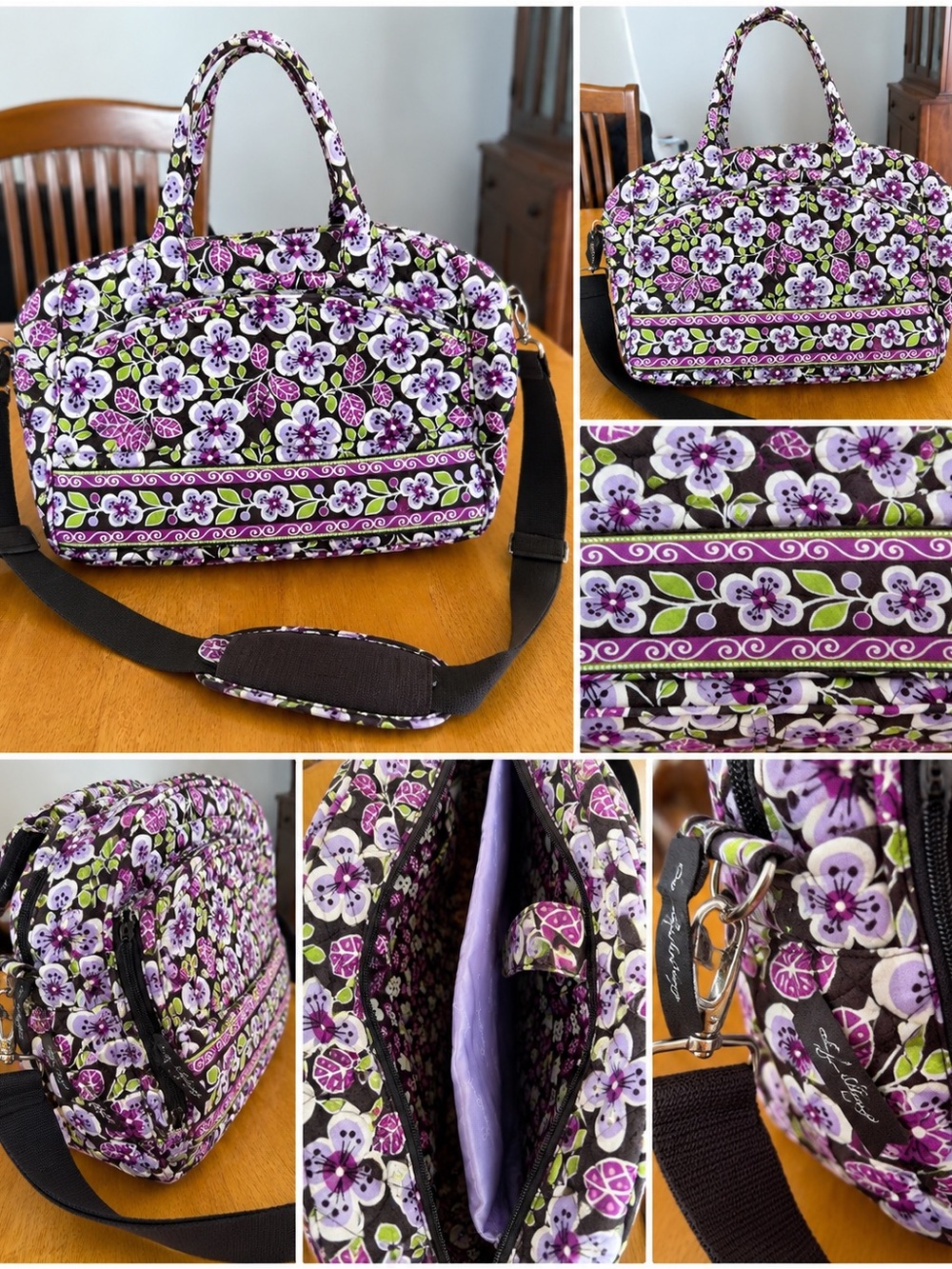 Vera Bradley Quilted Floral Tote in Purple, Black and Green